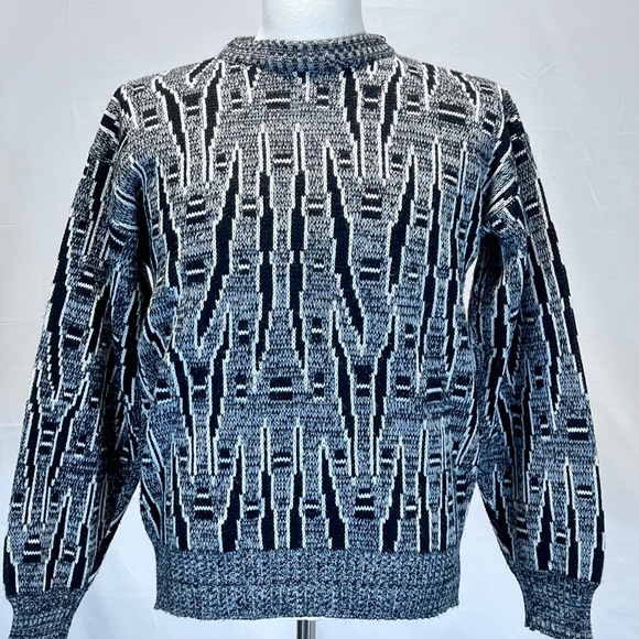 VINTAGE 80s abstract geometric art knit sweater mens crewneck funky quirky - Picture 6 of 9